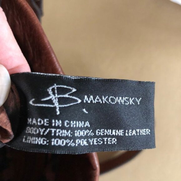 B. Makowsky Crocodile Embossed Brown Leather Crossbody Purse - Picture 6 of 10